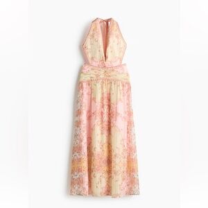 ***NWT*** Viral H&M OPEN-BACK HALTERNECK DRESS in Light pink/paisley pattern